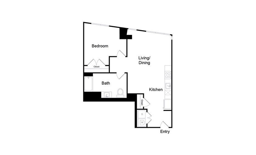 A16 - 1 bedroom floorplan layout with 1 bathroom and 720 square feet