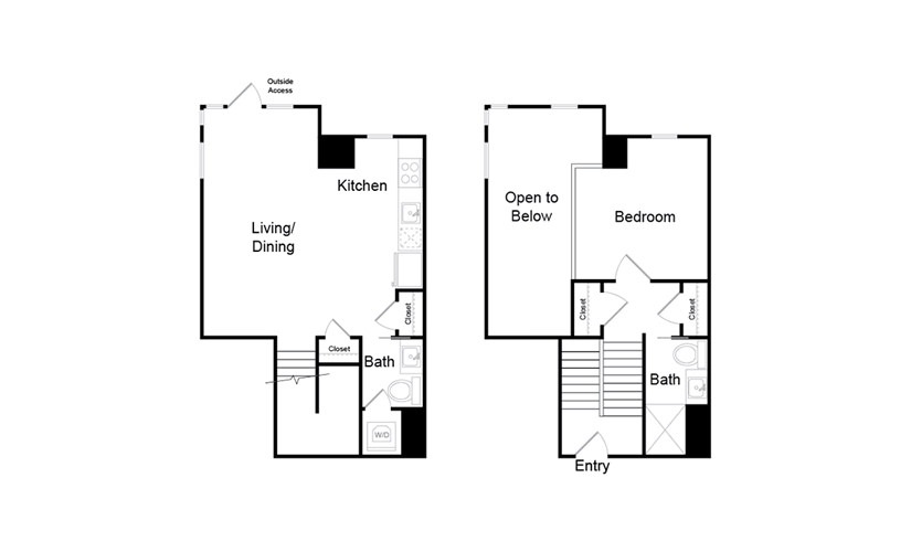 A22.TH - 1 bedroom floorplan layout with 1.5 bathroom and 732 square feet