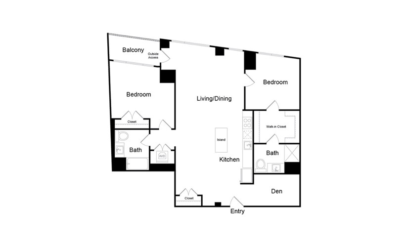 B10 - 2 bedroom floorplan layout with 2 bathrooms and 1241 square feet