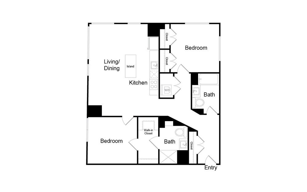 B24 - 2 bedroom floorplan layout with 2 bathrooms and 980 square feet
