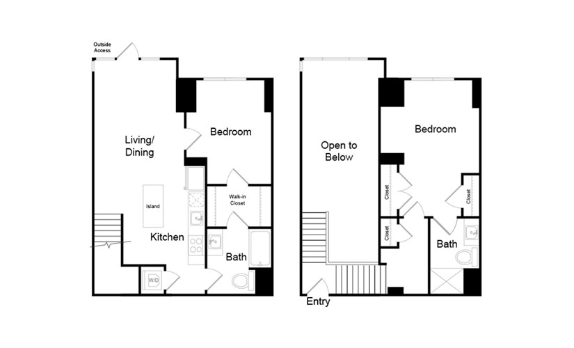 B27.TH - 2 bedroom floorplan layout with 2 bathrooms and 1015 square feet