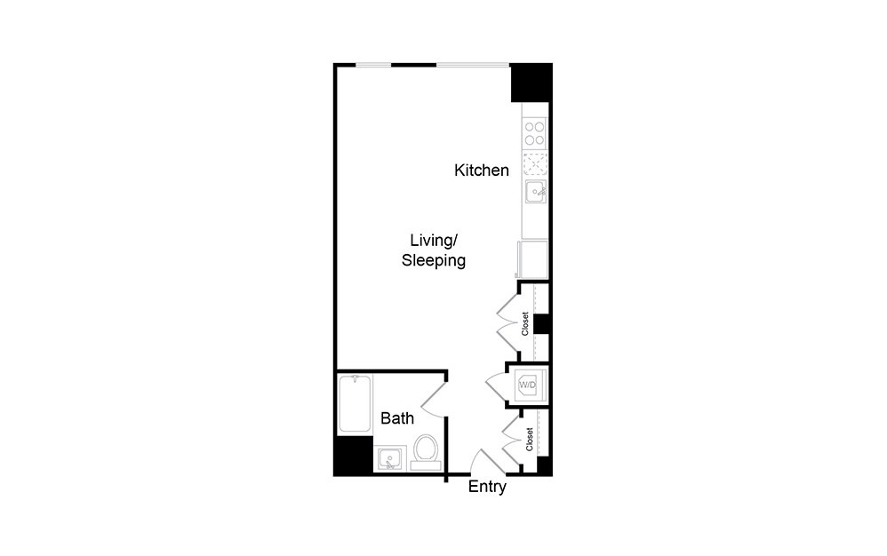 S16 - Studio floorplan layout with 1 bath and 559 square feet. S16 - Studio floorplan layout with 1 bath and 559 square feet.