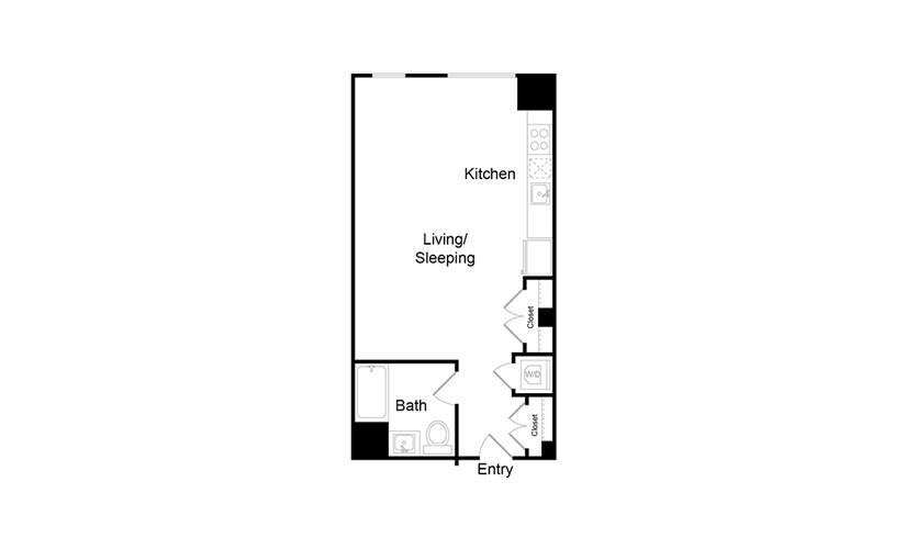 S18.HC - Studio floorplan layout with 1 bathroom and 559 square feet