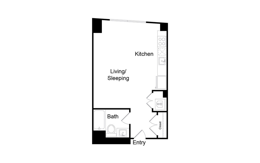 S7 - Studio floorplan layout with 1 bath and 487 square feet. S7 - Studio floorplan layout with 1 bath and 487 square feet.