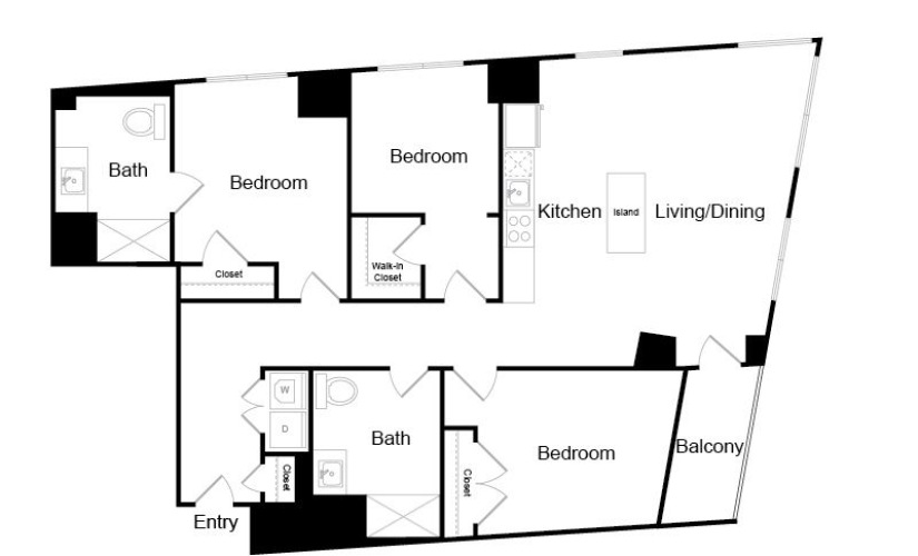 C5.HC - 3 bedroom floorplan layout with 2 bathrooms and 1352 square feet